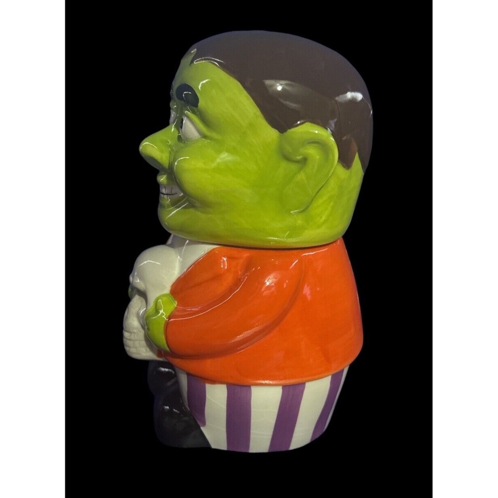 Halloween Frankenstein Monster Ceramic Cookie Jar Skull Green Orange Purple - Picture 6 of 9